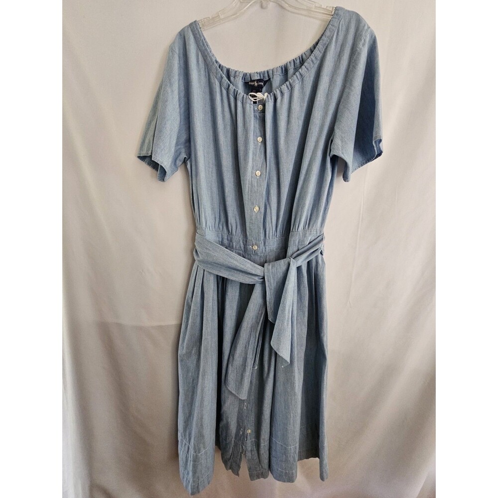 Ralph Lauren Womens Size 14 Chambray Denim Button Front Belted Midi Dress